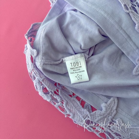 NWT Tobi Crochet Lace Floral Bodycon Mini Skirt Lavender - Picture 7 of 7